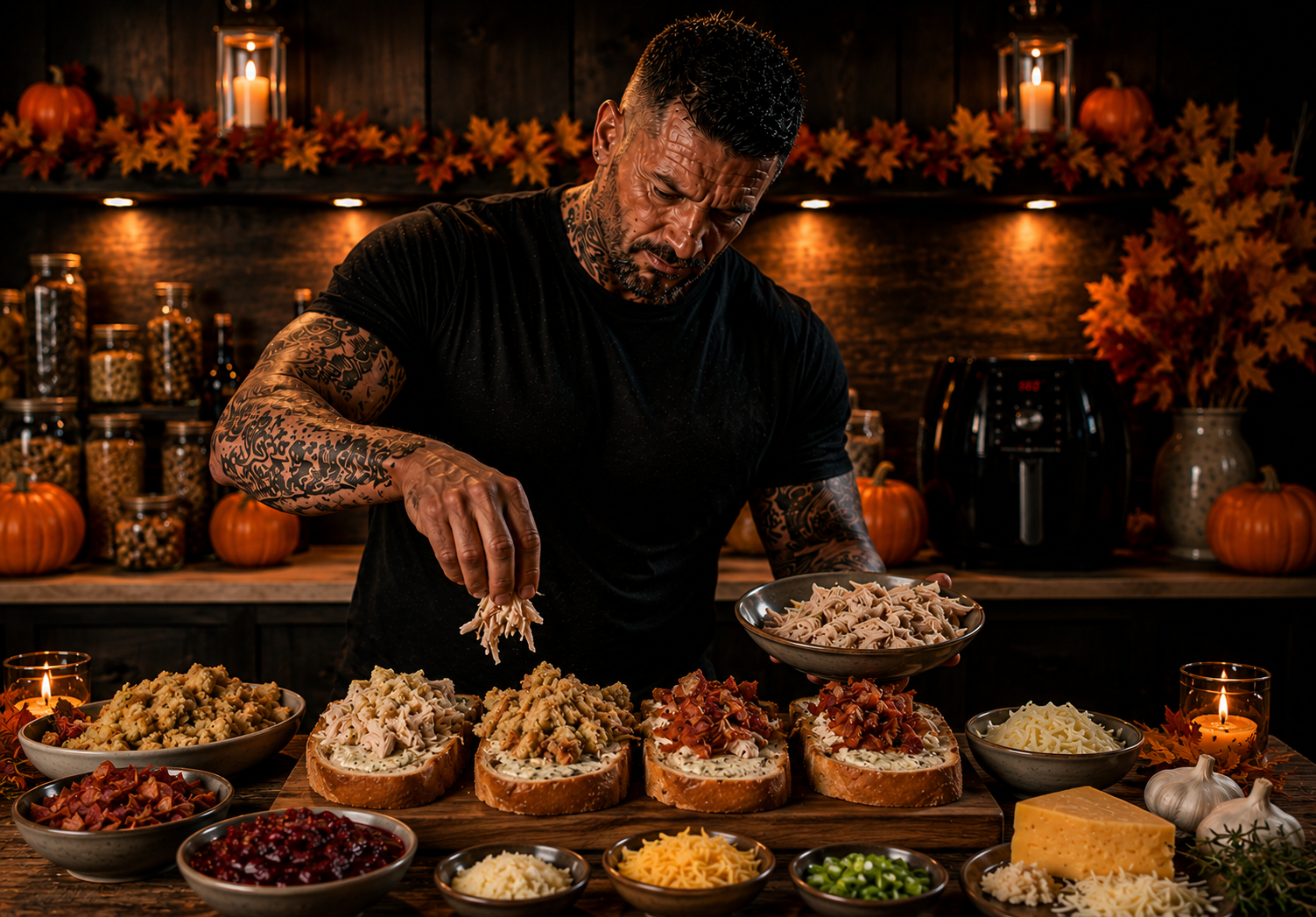 AIR-FRYER THANKSGIVING PIZZA TOASTS preparation stage