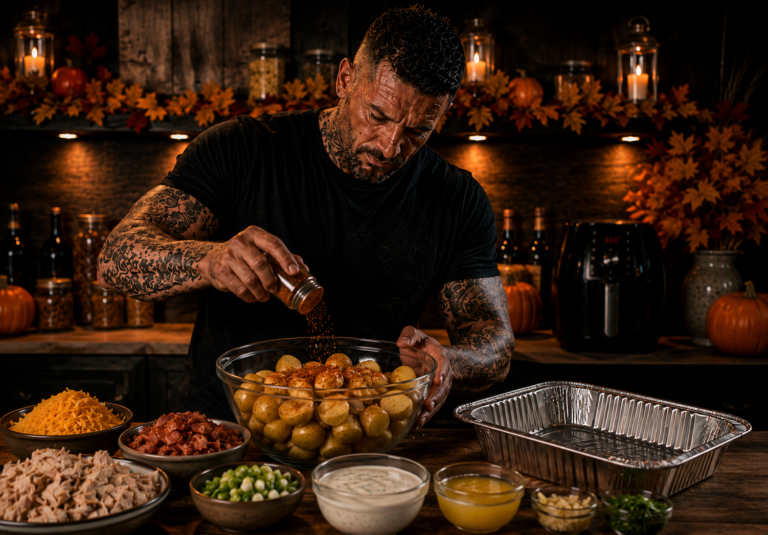 AIR-FRYER TURKEY BACON RANCH POTATO TRAYS preparation stage