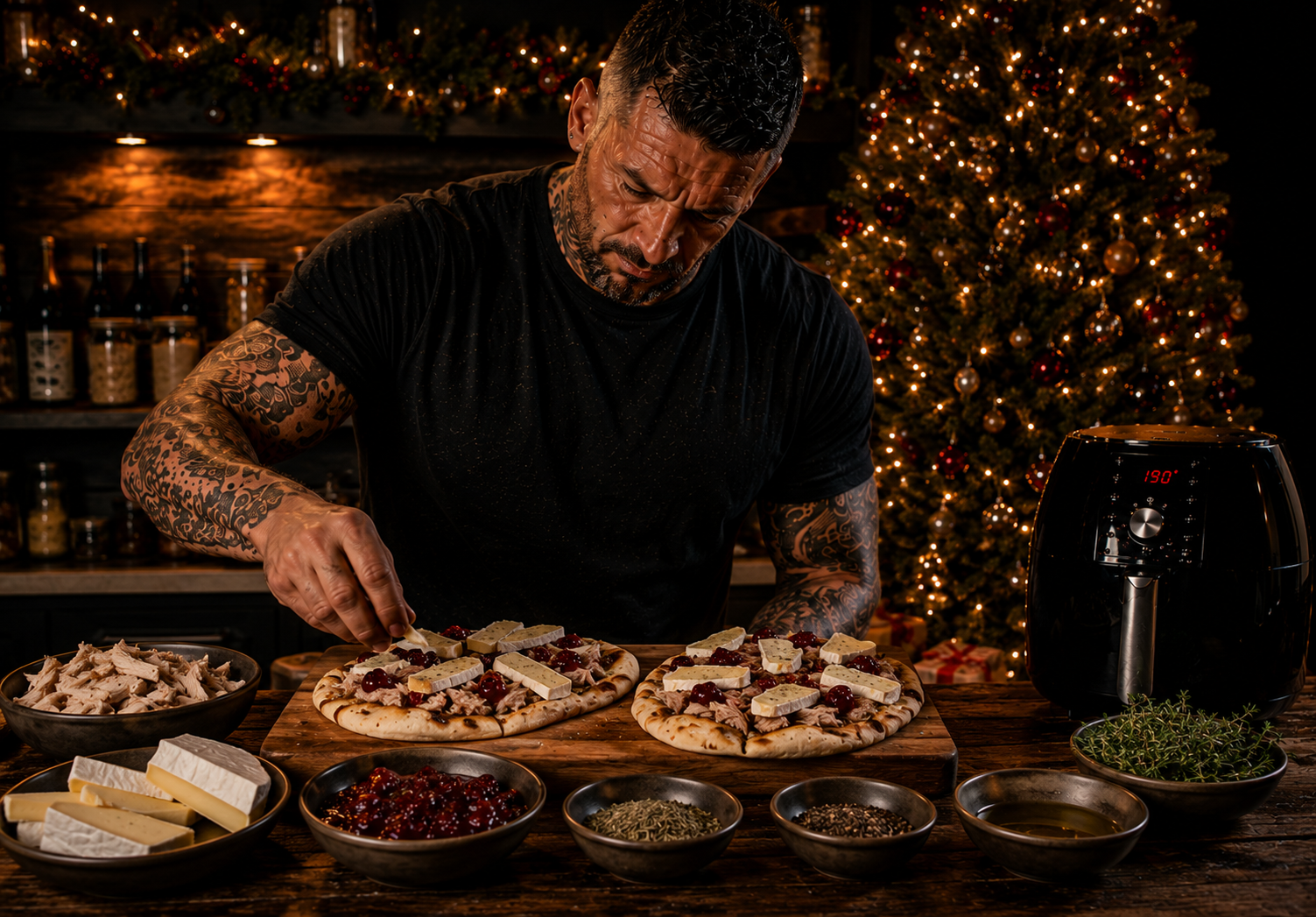 Air-Fryer Turkey & Brie Flatbread Melts preparation stage