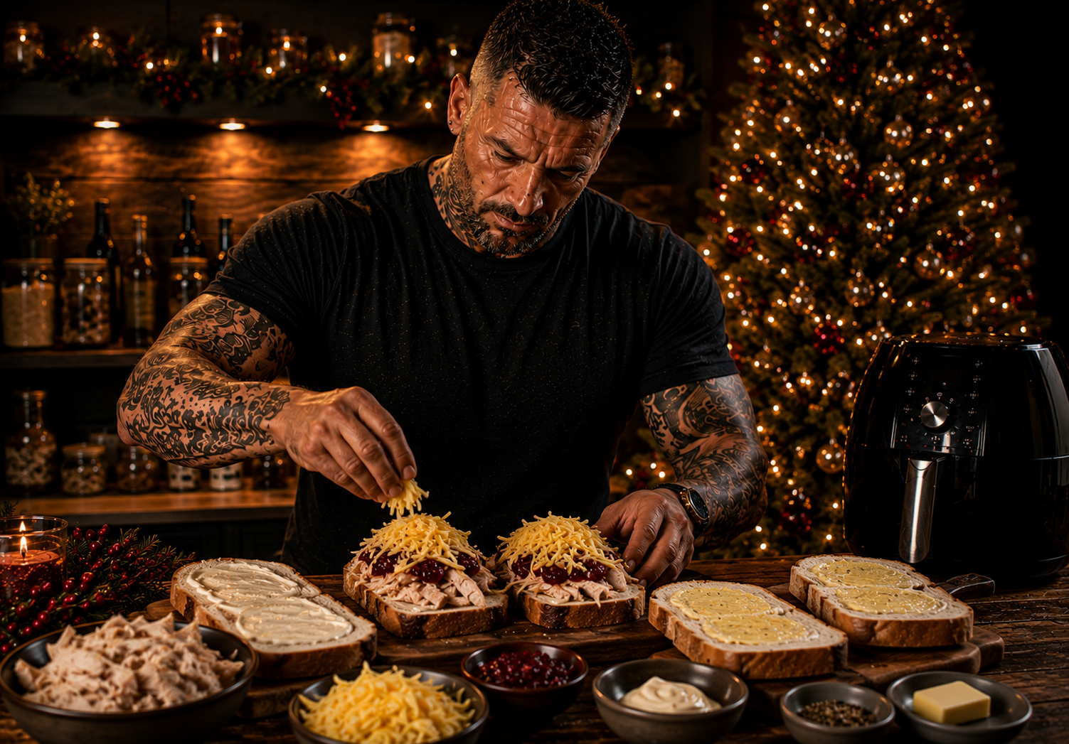 Air-Fryer Turkey & Cranberry Toasted Melts preparation stage
