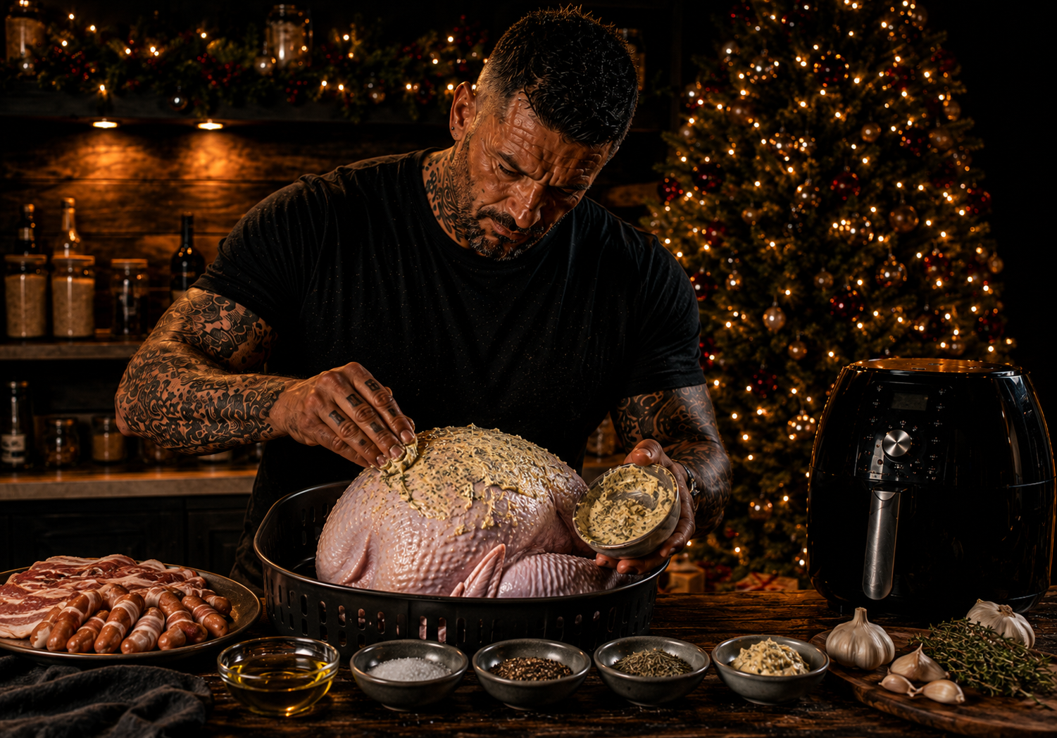 Air-Fryer Turkey Crown Roast Tray preparation stage