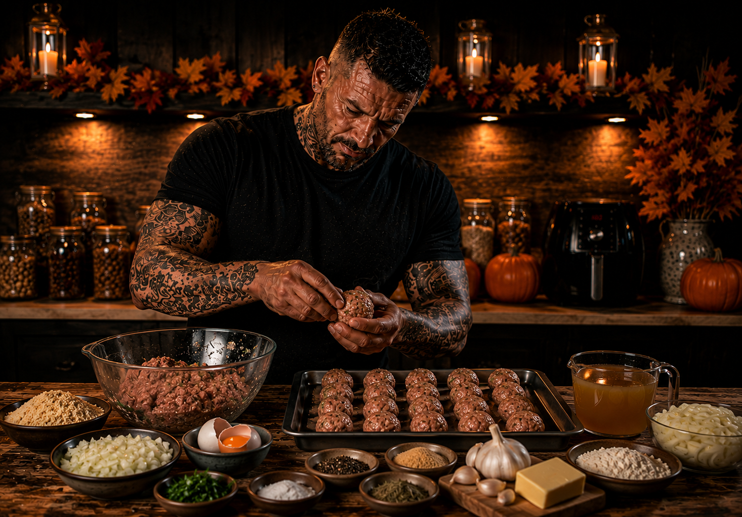 AIR-FRYER TURKEY GRAVY MEATBALL TRAYS preparation stage