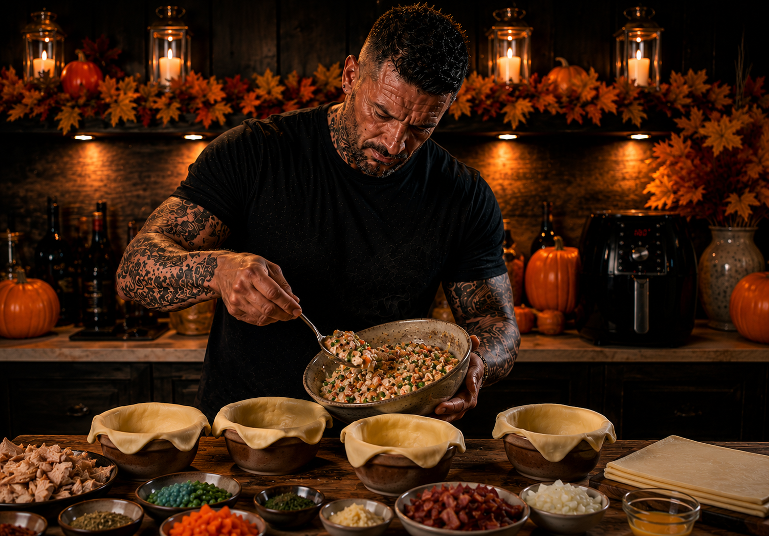 AIR-FRYER TURKEY POT PIE PUFF BOWLS preparation stage