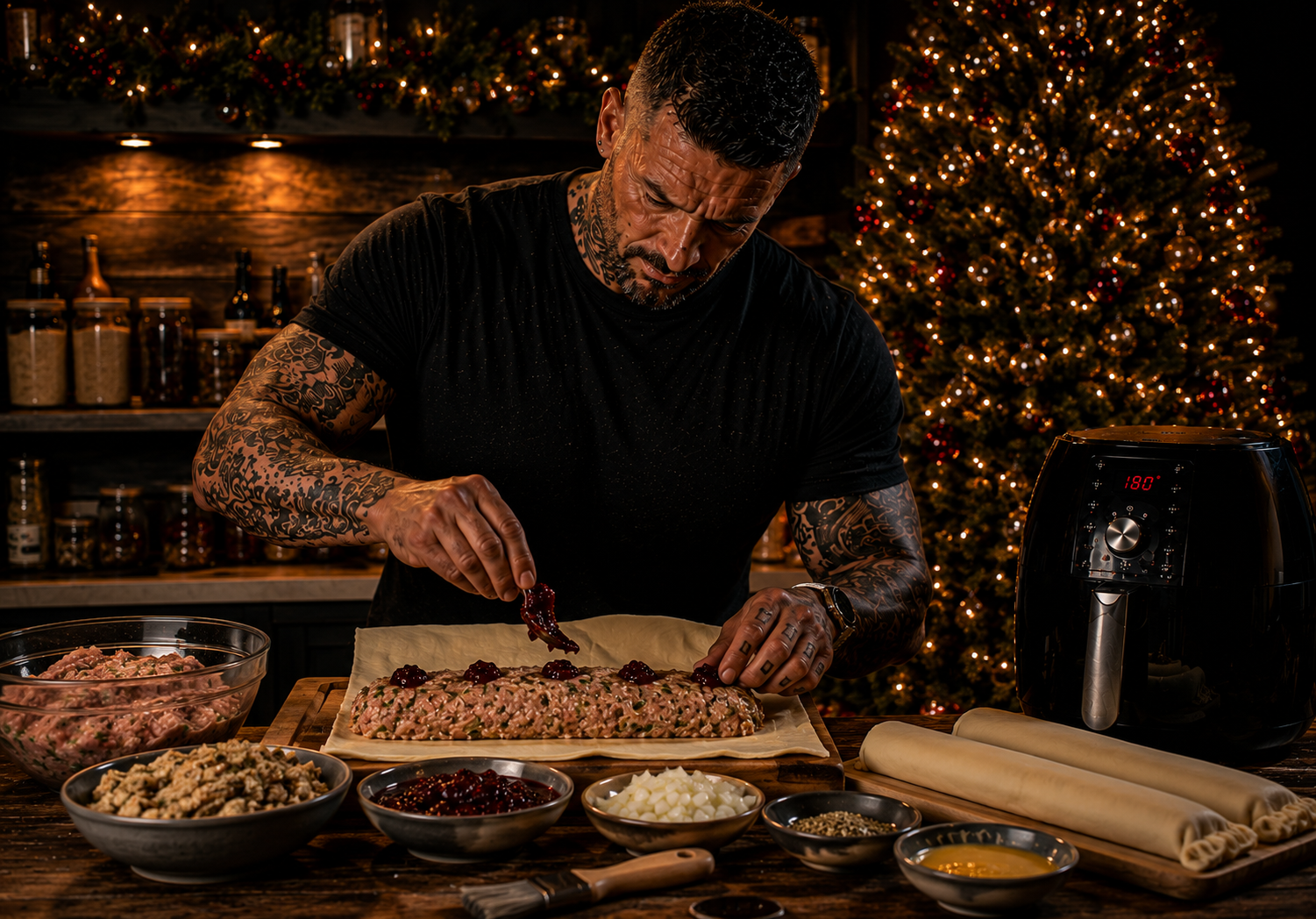Air-Fryer Turkey & Stuffing Sausage Rolls preparation stage