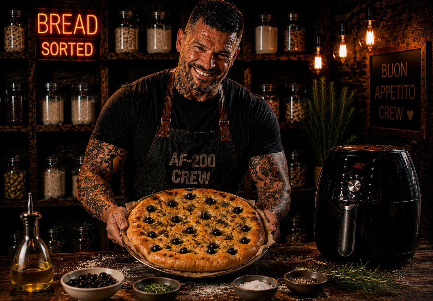 Air-Fryer Tuscan Schiacciata Olive Bread