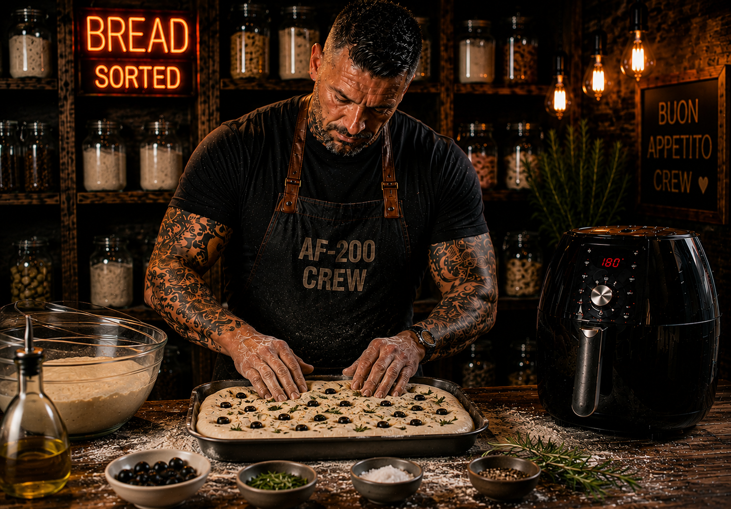 Air-Fryer Tuscan Schiacciata Olive Bread preparation stage