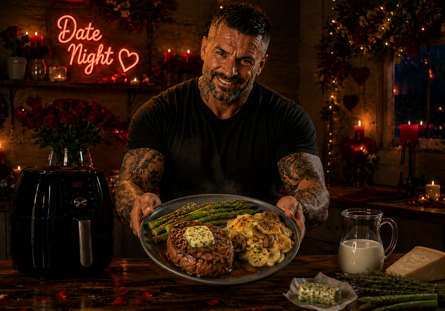 Air-Fryer Truffle Butter Fillet Steak with Wild Mushroom Dauphinoise