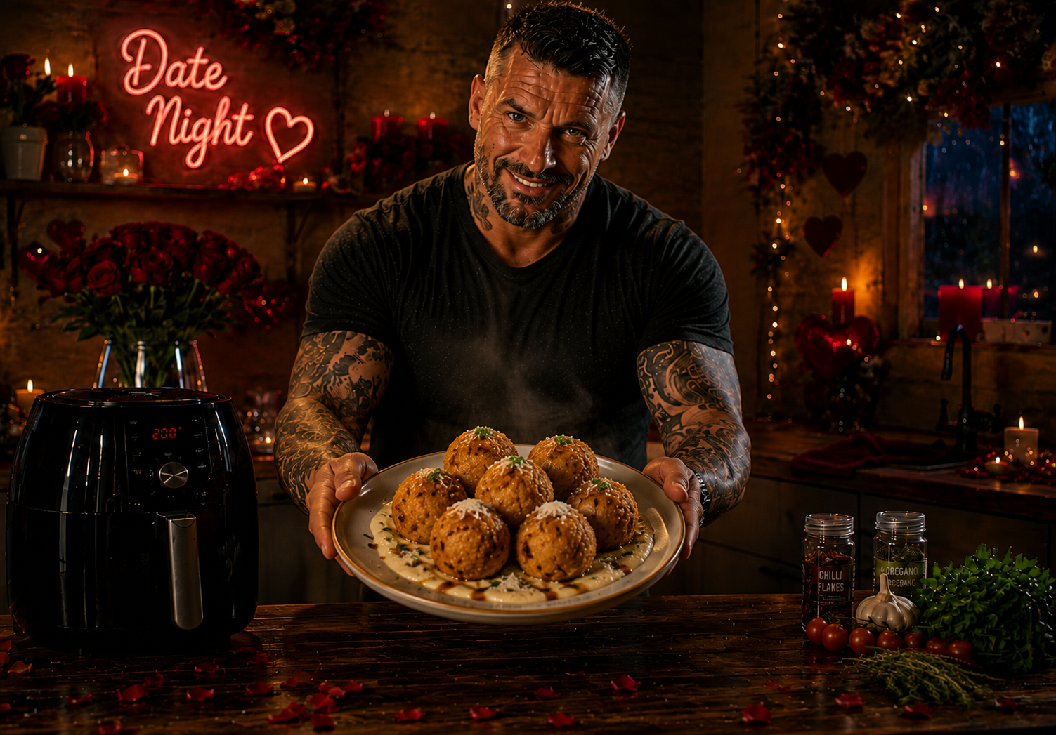 Air-Fryer Truffle Mushroom Arancini with Parmesan Fondue
