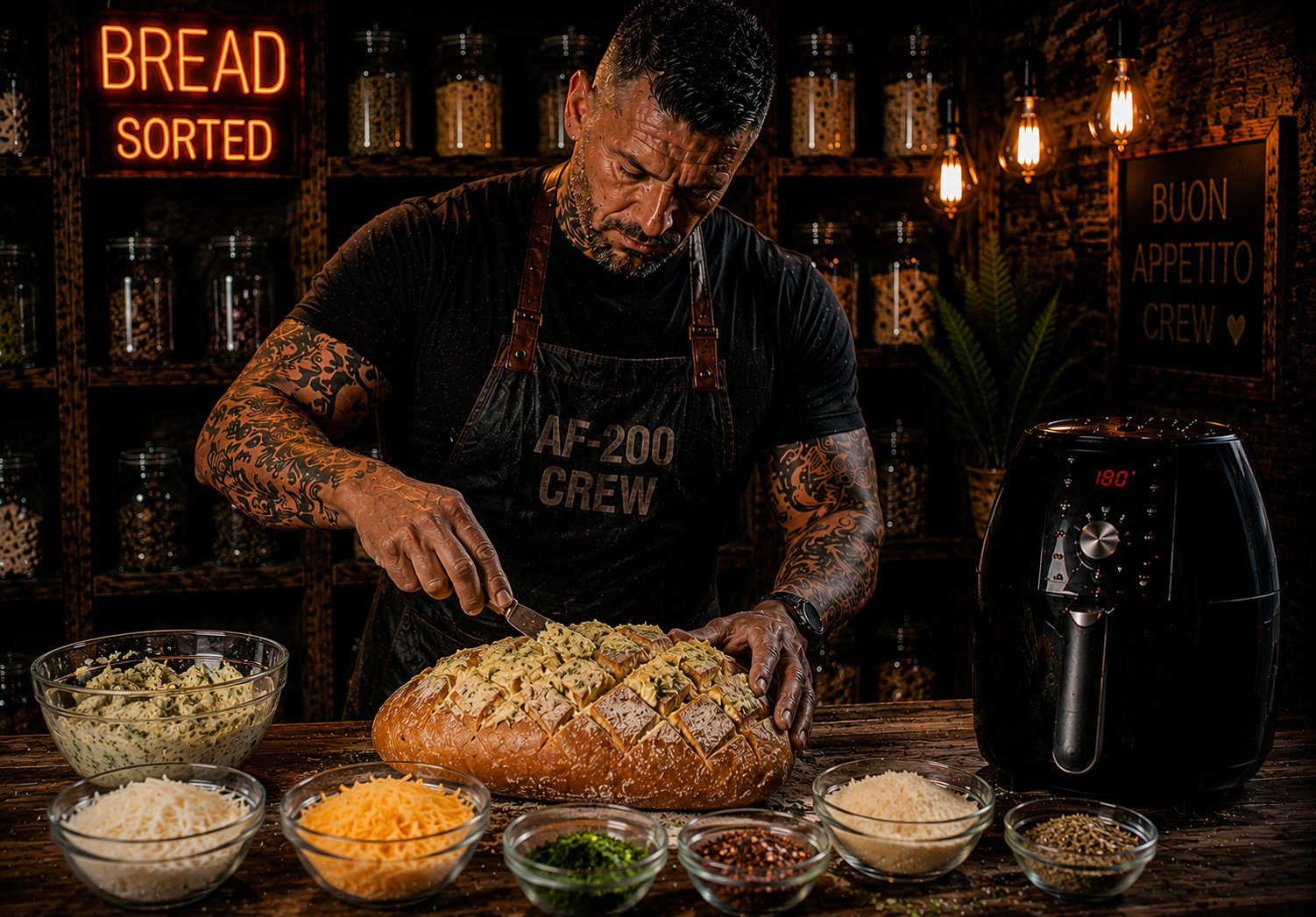 Air-Fryer Ultimate Loaded Garlic Bread preparation stage