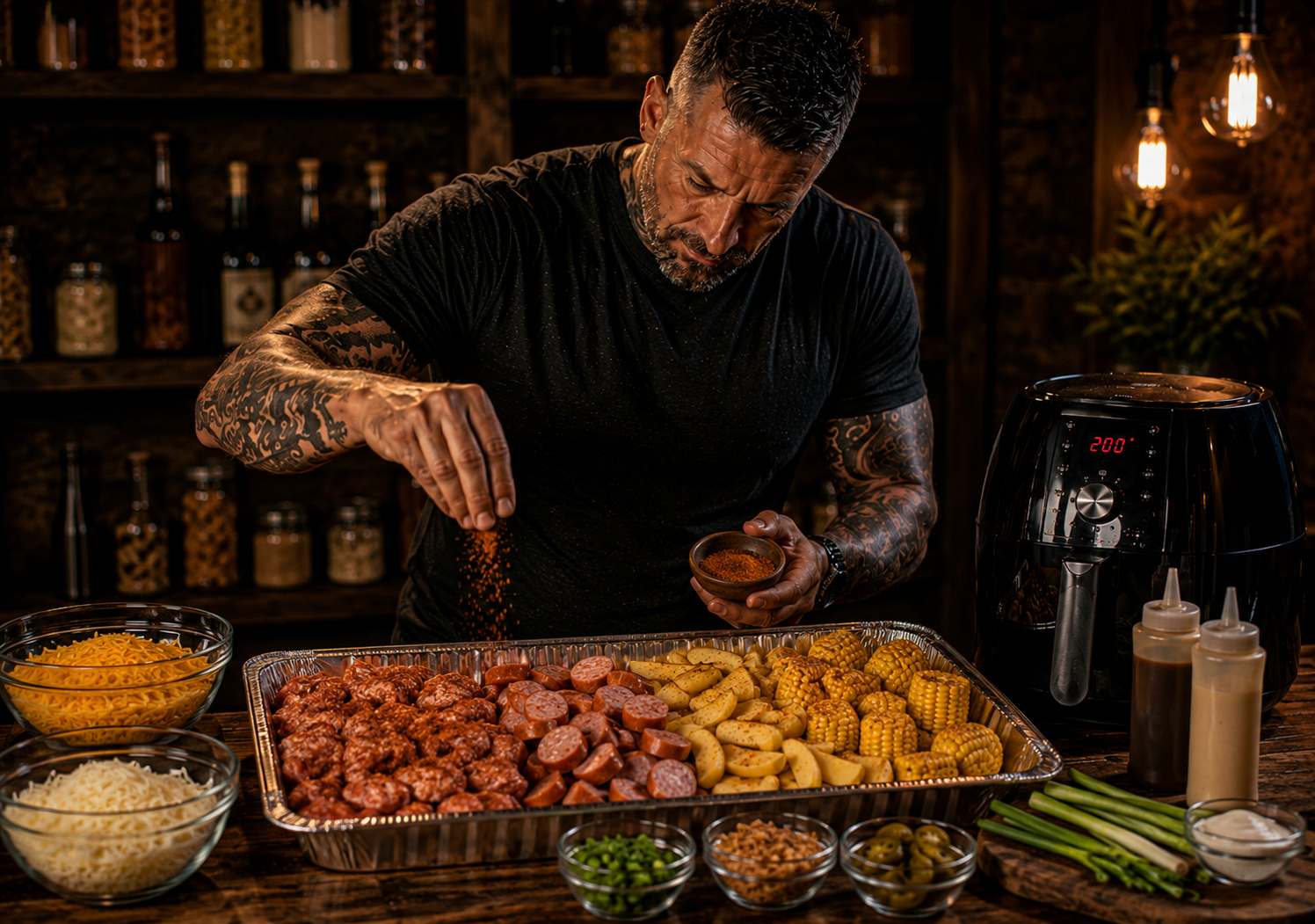 Air-Fryer Ultimate Summer BBQ Sharing Tray preparation stage