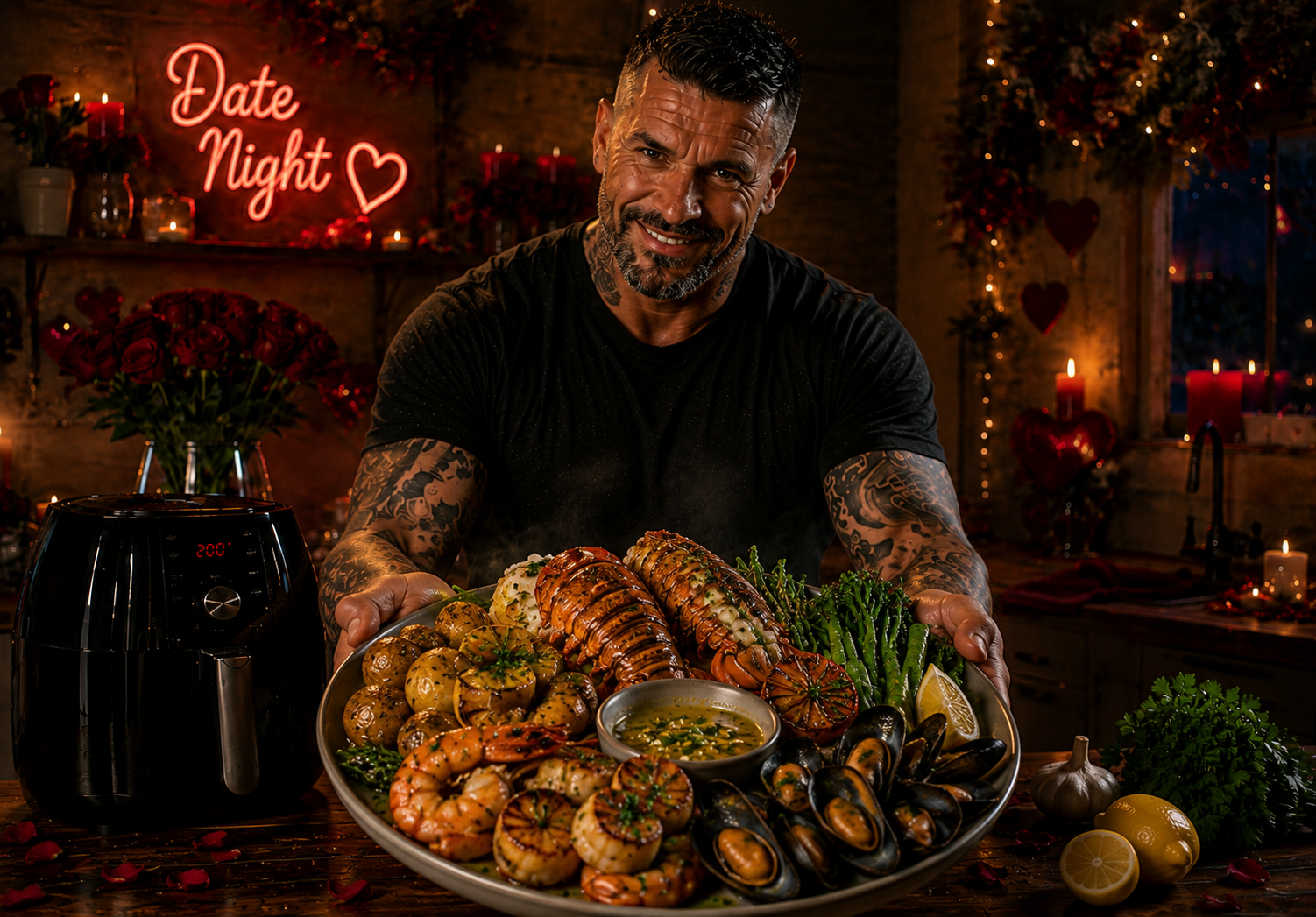 Air-Fryer Ultimate Date Night Seafood Platter with Lobster, Scallops, King Prawns & Garlic Butter