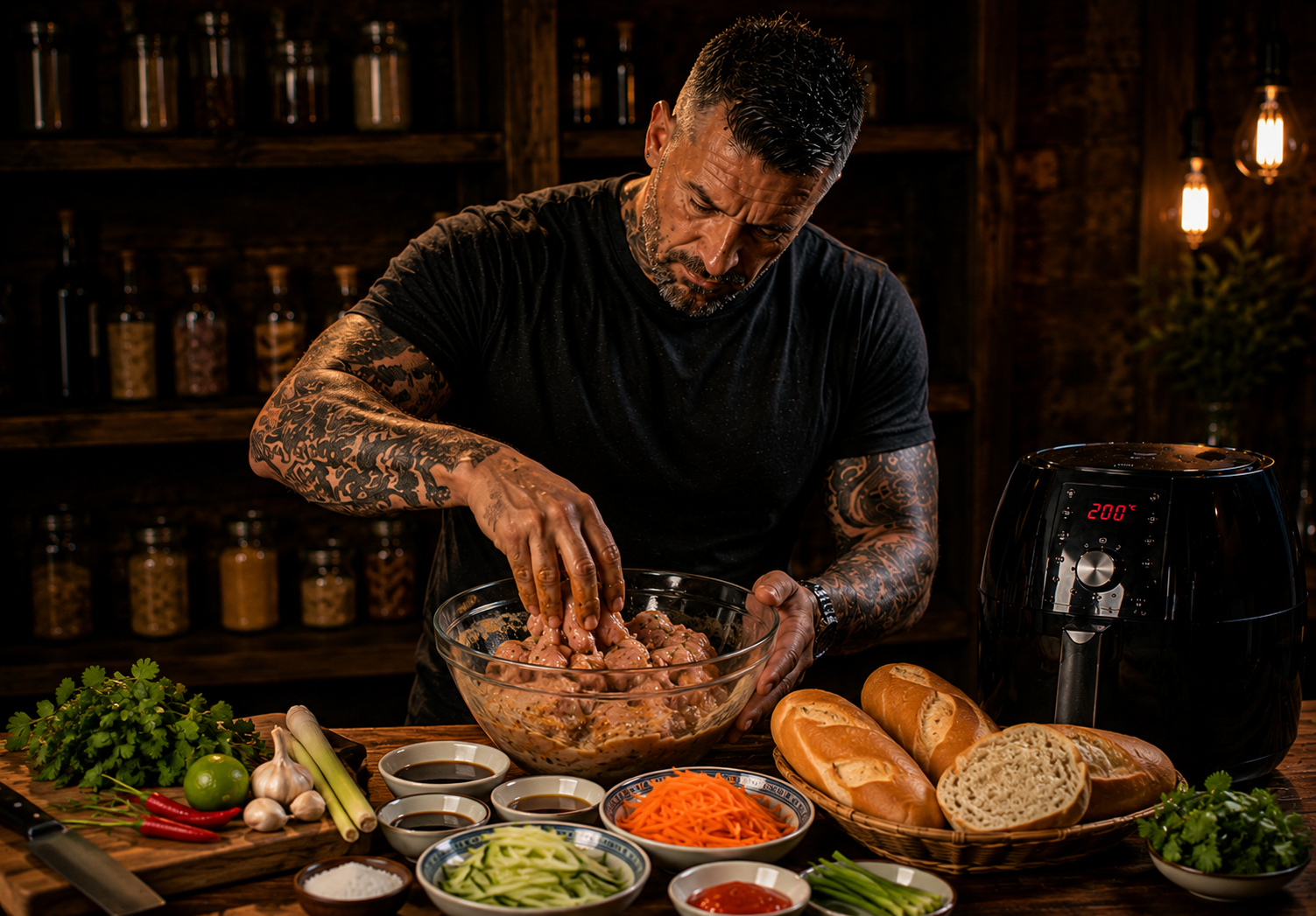 Air-Fryer Vietnamese Banh Mi Chicken Roll Melts preparation stage