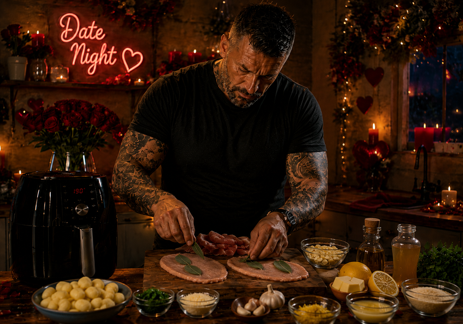 Air-Fryer Veal Saltimbocca with Lemon Butter Gnocchi preparation stage